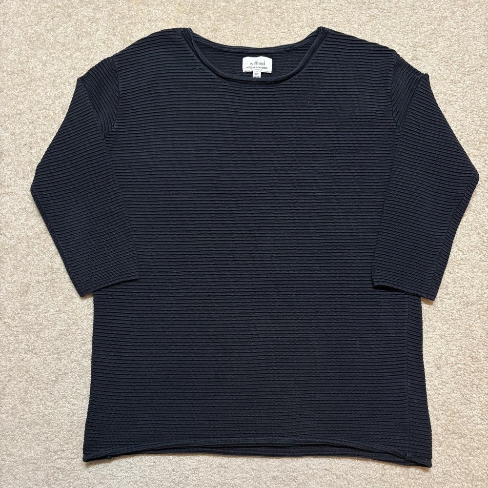 Aritzia‎ Wilfred Sweater Womens XXS Black Silk Cashmere Blend 3/4 Sleeve Ribbed